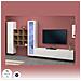 Parete Attrezzata Emilio, Set Salotto Porta Tv A 3 Ante, Mobile Soggiorno Multiuso Con Vetrina E Luce Led, 100% Made In Italy, Cm 310x30h180, Bianco Lucido E Acero - Foto miniatura 4