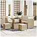 Set Divano da Giardino a 8 Pezzi con Cuscini in Rattan Poliestere Beige e Acacia,  Set da Pranzo da Giardino a 3 Pezzi con Cuscini in Rattan Poliestere Beige e Acacia - Foto miniatura 2