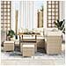 Set Divano da Giardino a 8 Pezzi con Cuscini in Rattan Poliestere Beige e Acacia,  Set da Pranzo da Giardino a 3 Pezzi con Cuscini in Rattan Poliestere Beige e Acacia - Foto miniatura 3
