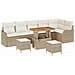 Set di divani da giardino da 9 pezzi con cuscini in rattan sintetico beige in acacia,  Divano da giardino per 2 persone con cuscini in rattan sintetico beige,  Set da pranzo da giardino da 3 pezzi con cuscini in rattan sintetico beige in acacia - Foto miniatura 1
