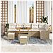 Set di divani da giardino da 9 pezzi con cuscini in rattan sintetico beige in acacia,  Divano da giardino per 2 persone con cuscini in rattan sintetico beige,  Set da pranzo da giardino da 3 pezzi con cuscini in rattan sintetico beige in acacia - Foto miniatura 3