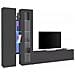 Parete Attrezzata Dimitri, Set Salotto Porta Tv A 3 Ante, Mobile Soggiorno Multiuso Con Vetrina E Luce Led, 100% Made In Italy, Cm 280x30h180, Antracite - Foto miniatura 4