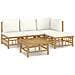 Set Salotto da Giardino 5pz con Cuscini Bianco Crema in Bambù - Foto miniatura 1