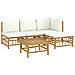 Set Salotto da Giardino 5pz con Cuscini Bianco Crema in Bambù - Foto miniatura 3