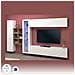 Parete Attrezzata Dino, Set Salotto Porta Tv A 4 Ante, Mobile Soggiorno Multiuso Con Vetrina E Luce Led, 100% Made In Italy, Cm 280x30h180, Bianco Lucido E Acero - Foto miniatura 4