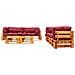 Set Divani Da Giardino Pallet 6pz Con Cuscini Rossi Legno Fsc - Foto miniatura 2