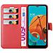 Custodia Compatibile Con Lg Kq51 In Rosso Carminio - Coperchio Protettiva Con Chiusura Magnetica, Funzione Stand E Tasca Per Le Carte - Foto miniatura 5