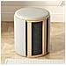 Pouf Contenitore Ecopelle Beige Decoro Oro Poggiapiedi Seduta Imbottita 35x45cm - Foto miniatura 3