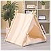 Tenda da Gioco per Animali Domestici Interni o Esterni in Legno e Tessuto Beige - Foto miniatura 1