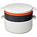 Set Da Cucina Impilabile Per Microonde M Cuisine Quattro Pezzi Design Impilabile Con Pentola Da Due Litri Vaporiera Piastra E Coperchio Colore Pietra E Arancione - Foto miniatura 1