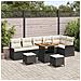 Set di divani da giardino da 9 pezzi con cuscini neri in polyrattan e acacia, Divano da giardino a due posti con spazio di stoccaggio e cuscini in polyrattan nero, Set da giardino di 3 pezzi con cuscini in polyrattan nero e acacia - Foto miniatura 2