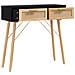 Tavolo Consolle Nero 80x30x75cm Massello Pino E Rattan Naturale - Foto miniatura 3