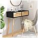 Tavolo Consolle Nero 80x30x75cm Massello Pino E Rattan Naturale - Foto miniatura 1