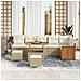 Set Divano da Giardino a 9 Pezzi con Cuscini Beige Polirattan Acacia, Divano da Giardino a 2 Posti con Cuscini Beige Polirattan, Set da Pranzo per Giardino a 3 Pezzi con Cuscini Beige Polirattan Acacia - Foto miniatura 3