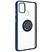 Cover Samsung Galaxy A21s Bimateriale Anello In Metallo Funzione Supporto Blu - Foto miniatura 2