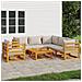 Set Salotto Giardino 7pz Cuscini Grigio Chiaro Legno Massello - Foto miniatura 2