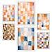 Set Di 6 Stampe Mosaico Arancione E Blu 2 In Dipinti Decorativi Estetici Astratti Per Il Tuo Soggiorno, Camera Da Letto, Casa A3 & A4 Cornice Bianca - Foto miniatura 1