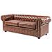 Divano Vintage A 3 Posti In Pelle Sintetica Marrone Invecchiato Chesterfield - Foto miniatura 5