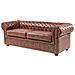Divano Vintage A 3 Posti In Pelle Sintetica Marrone Invecchiato Chesterfield - Foto miniatura 30