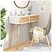 Tavolo Consolle Bianco 80x30x75cm Massello Pino Rattan Naturale - Foto miniatura 1