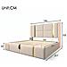 Letto Matrimoniale Con Ricarica Usb E Linee Dorate In Lino Beige - Foto miniatura 2