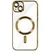 Cover Magsafe Per Iphone 14 Plus Silicone Protezione Fotocamera Bordo Oro - Foto miniatura 1