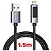 Cavo 2.4a Ricarica E Sincronizzazione Usb A Lightning 12w 1,5 M Con Display Led, Nero - Foto miniatura 5