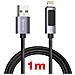 Cavo 2.4a Ricarica E Sincronizzazione Usb A Lightning 12w 1m Con Schermo Led, Nero - Foto miniatura 2