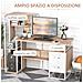 Scrivania per PC con 2 Cassetti e scaffali 133x55x123 cm Legno Chiaro e Bianco - Foto miniatura 5