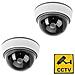 Videocamera Di Sicurezza Fittizia Di Sorveglianza Led Lampeggiante Rosso 2x Esterna Falso Coperta Imitazione Della Cupola Di Ir Cctv Lampeggiante Con Avviso Sticker - Bianco - Foto miniatura 1