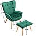 Poltrona Con Sgabello Da Salotto In Velluto Verde Sedia Con Poggiapiedi Moderno - Foto miniatura 2