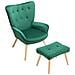 Poltrona Con Sgabello Da Salotto In Velluto Verde Sedia Con Poggiapiedi Moderno - Foto miniatura 3