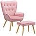 Poltrona Con Sgabello Da Salotto In Velluto Rosa Sedia Con Poggiapiedi Moderno - Foto miniatura 1