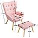 Poltrona Con Sgabello Da Salotto In Velluto Rosa Sedia Con Poggiapiedi Moderno - Foto miniatura 5