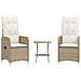 Sedie da Giardino Reclinabili 2pz con Tavolino Polyrattan Beige - Foto miniatura 1