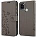 Custodia Compatibile Con Samsung Galaxy A21s In Grigio Fiore - Coperchio Protettivo In Design Floreale Con Chiusura Magnetica, Funzione Stand E Slot Per Carte - Foto miniatura 8