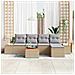 Set di divani da giardino di 6 pezzi con cuscini beige in polirattan acacia - Foto miniatura 3