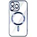 Cover Magsafe Per Iphone 14 Pro Silicone Protezione Fotocamera Bordo Cromato Blu - Foto miniatura 1