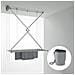 Stendibiancheria A Soffitto, Stendino Verticale Saliscendi Con Borsetta Portamollette E 32 Mollette Antivento 128x54x25 Cm. Foxydry Mini - Foto miniatura 1