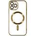 Cover Magsafe Per Iphone 13 Pro Max Silicone Protezione Camera Bordo Cromato Oro - Foto miniatura 1
