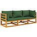 Set Salotto da Giardino 3pz con Cuscini Verdi in Legno Massello - Foto miniatura 7