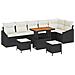 Set di divani da giardino 9 pezzi con cuscini in polyrattan nero e acacia,  Divano da giardino 2 posti con cuscini in polyrattan nero,  Set di soggiorno da giardino 3 pezzi con cuscini in polyrattan nero e acacia - Foto miniatura 1