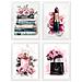 Set Di 4 Stampe Trucco Cosmetici Quadros Bellezza Fiori Borsa Profumo Rossetto Illustrazione Per Decorare Le Pareti Toilette Salone Cornice Bianca A3 - Foto miniatura 1