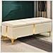 Cassapanca Contenitore Beige In Ecopelle Con Piedini In Metallo Oro Panca Pouf - Foto miniatura 1