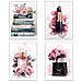 Set Di 4 Stampe Trucco Cosmetici Quadros Bellezza Fiori Borsa Profumo Rossetto Illustrazione Per Decorare Le Pareti Toilette Salone Senza Cornice A4 - Foto miniatura 1