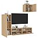 Mobili Tv A Muro 4pz Rovere Sonoma In Legno Multistrato - Foto miniatura 1