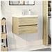Set Mobili Da Bagno 2 Pz In Ceramica E Legno Multistrato - Foto miniatura 1