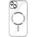 Cover Magsafe Per Iphone 14 Silicone Protezione Fotocamera Bordo Cromato Argento - Foto miniatura 1