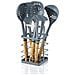 Nordic Nordic Set Di 6 Utensili Da Cucina Nylon + Portautensili, Manici Effetto Legno Grigio - Foto miniatura 1