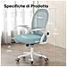Sedia Ufficio Ergonomica, Sedia Scrivania Braccioli 90° E Altezza Regolabili, Poltrona Sedia Piccolo, Blu - Foto miniatura 4